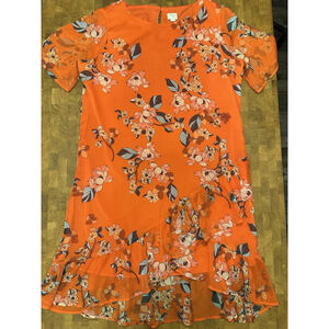 A New Day Ruffled Orange Floral Dress, Women’s Large